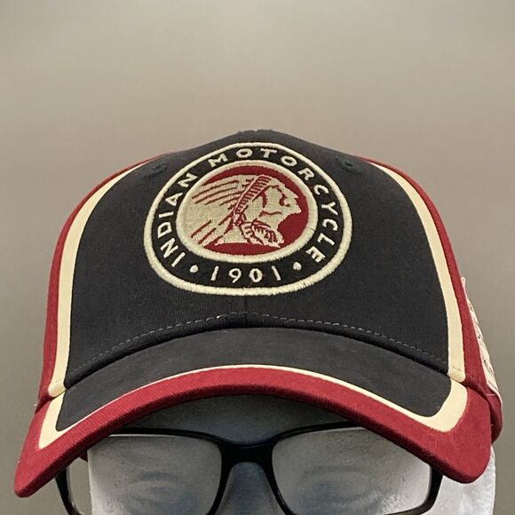 Indian Motorcycle 1901 Circle Patch Hat, Red & Black Strapback Adjustable Cap - Picture 11 of 11